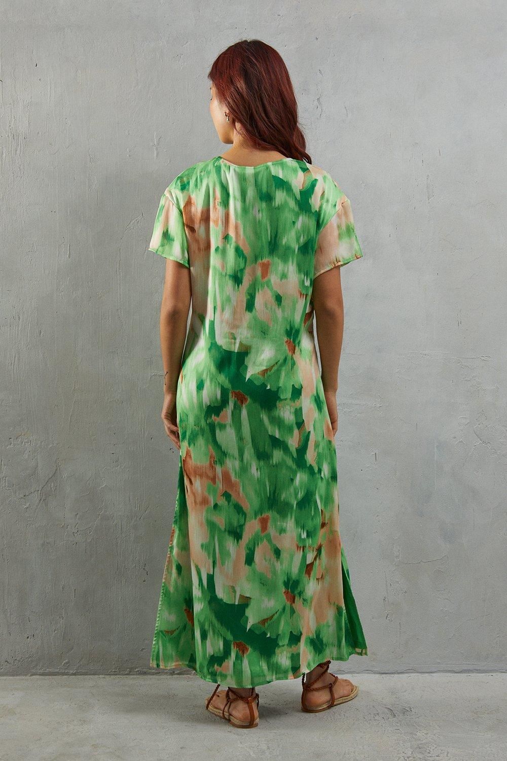 Warehouse Oversized Midi T-shirt Dress Green image 3