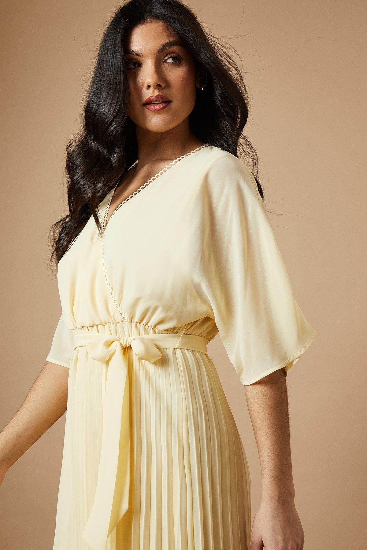 Oasis Occasion Kimono Sleeve Pleated Midi Dress Butter image 4