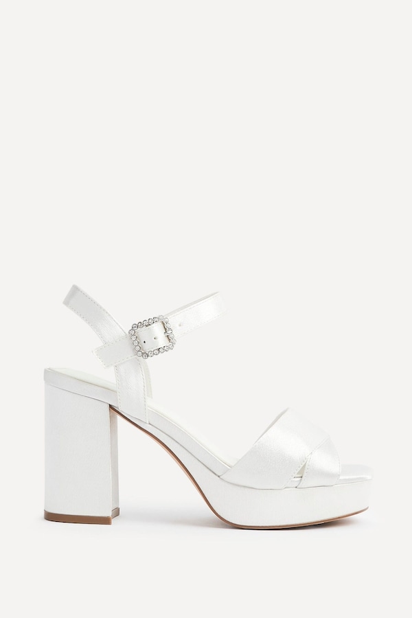 Linzi Perola Ivory Satin Platform Heels