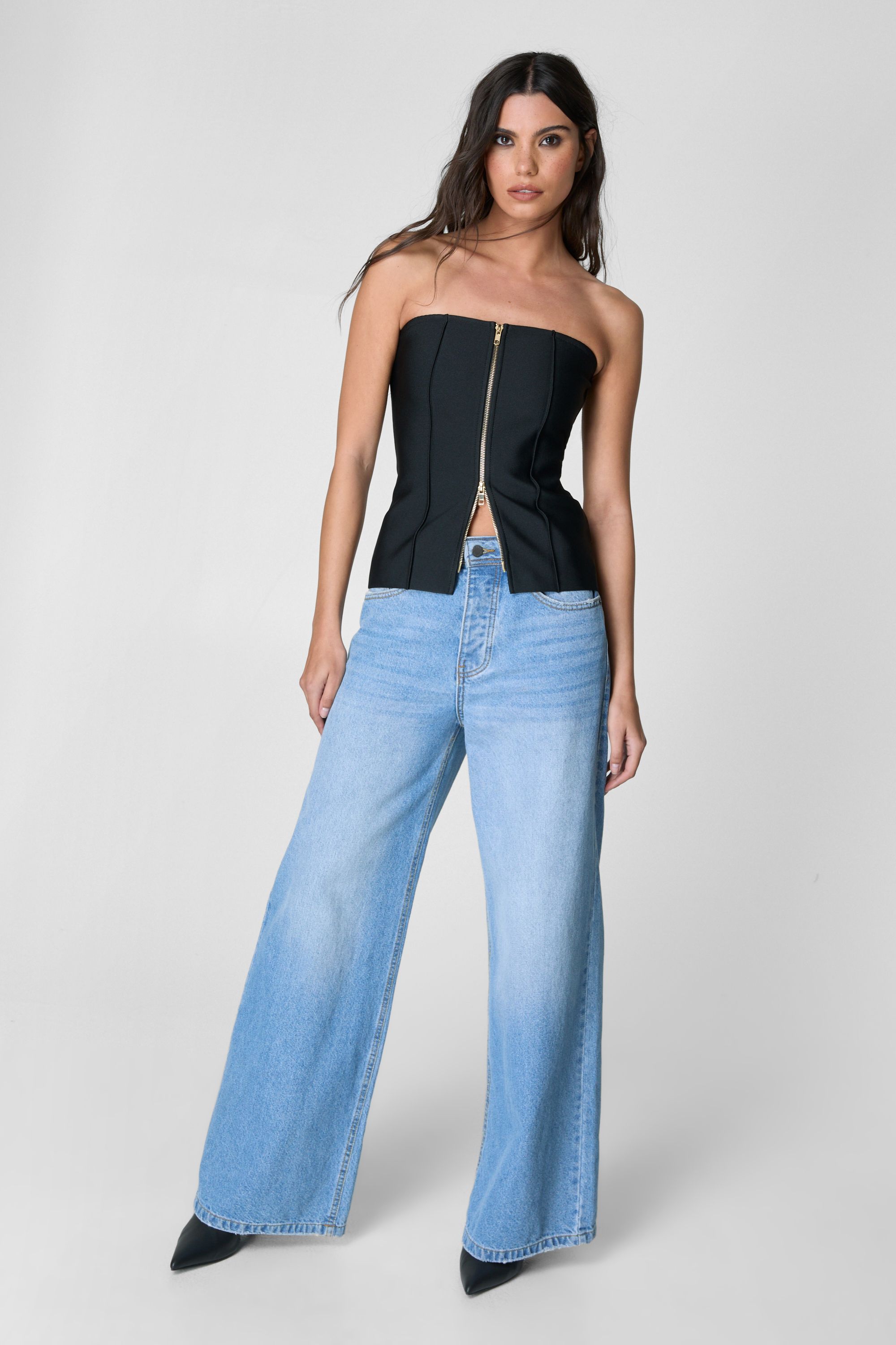 NastyGal Bandage Zip Front Bandeau Top Black image 2