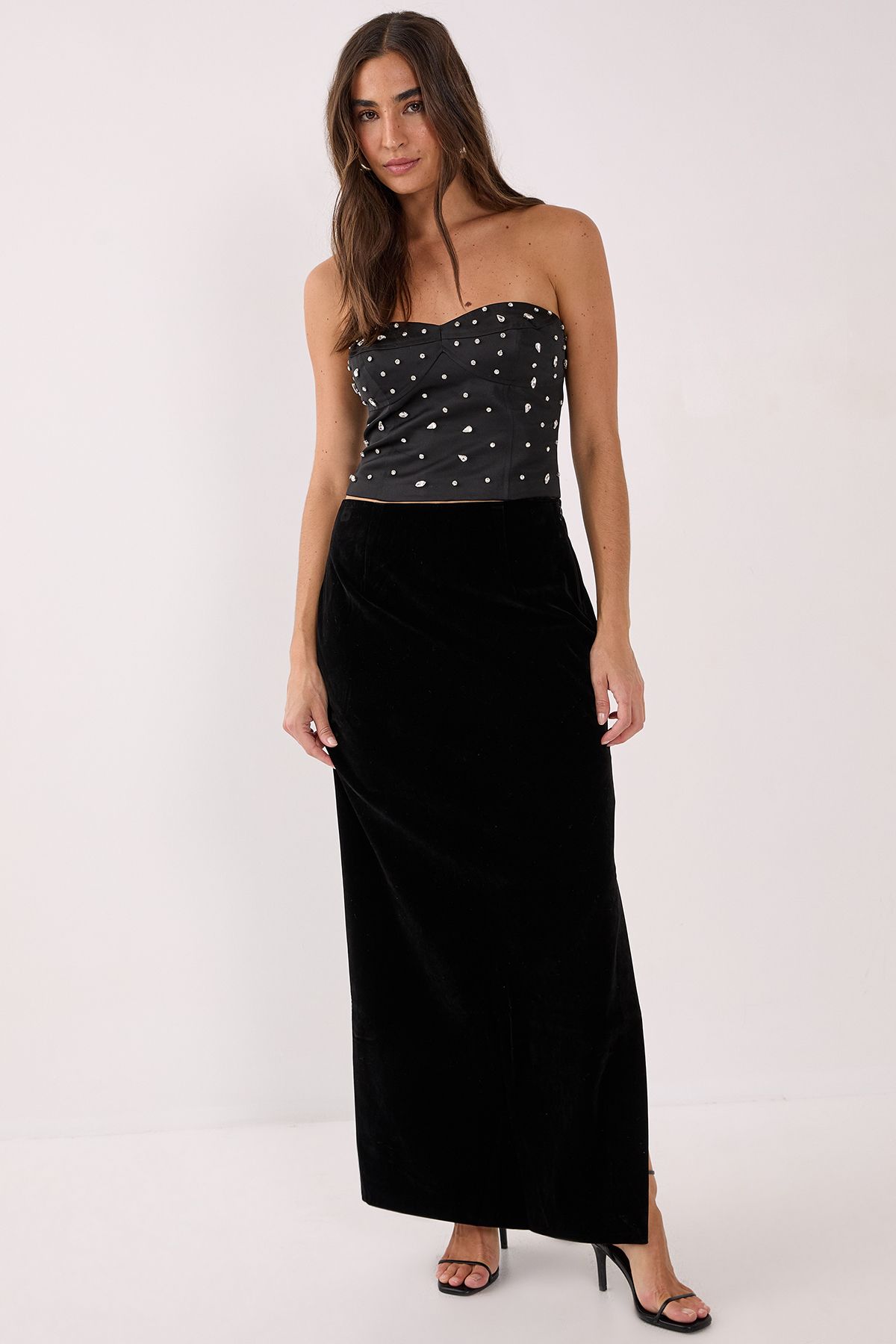 NastyGal Velvet Maxi Skirt Black image 3