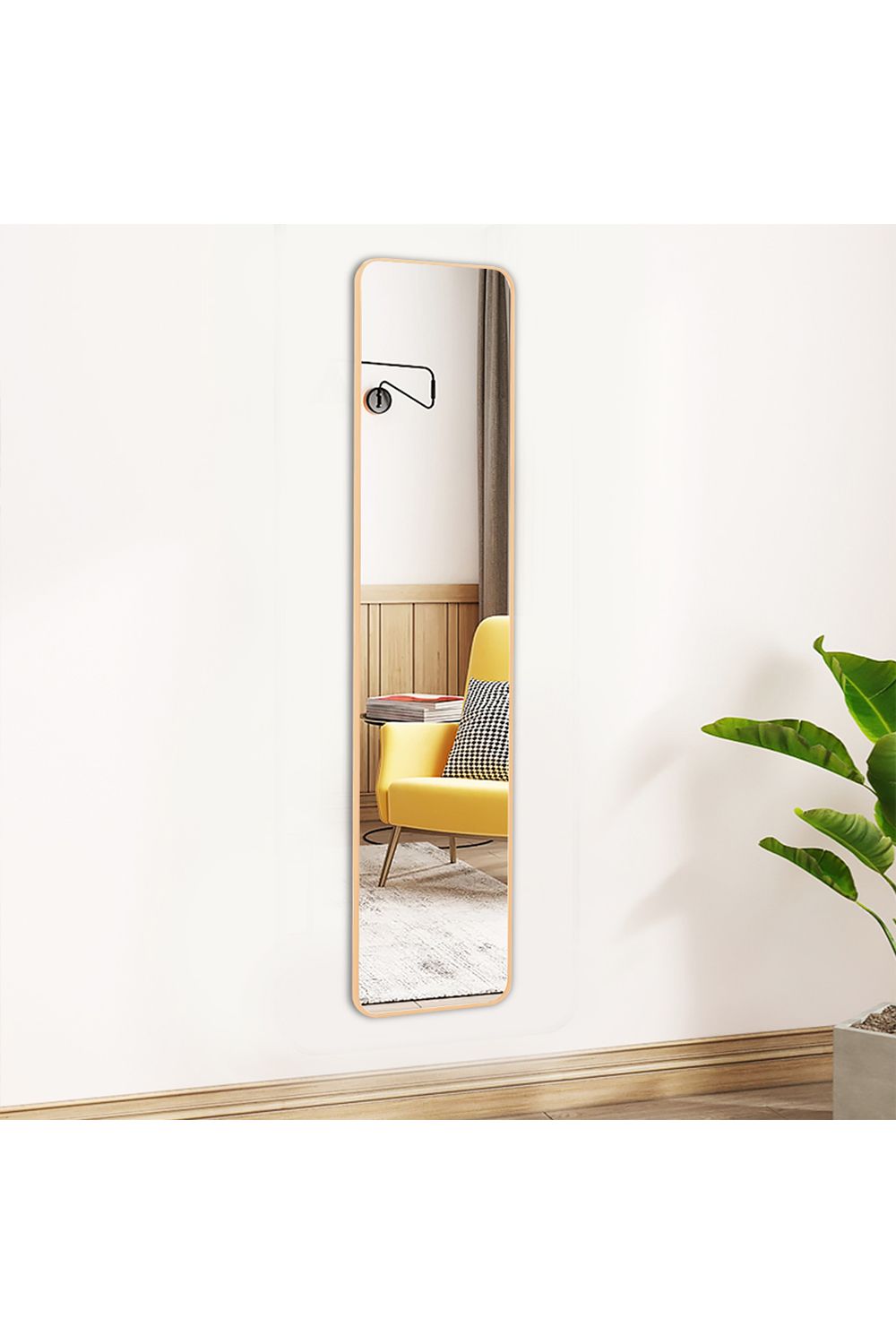 Living and Home Gold Rounded Rectangular Metal Frame Door/Wall Mount Mirror for Hallway, Bedroom & Bathroom, 28cm W x 118cm H image 3