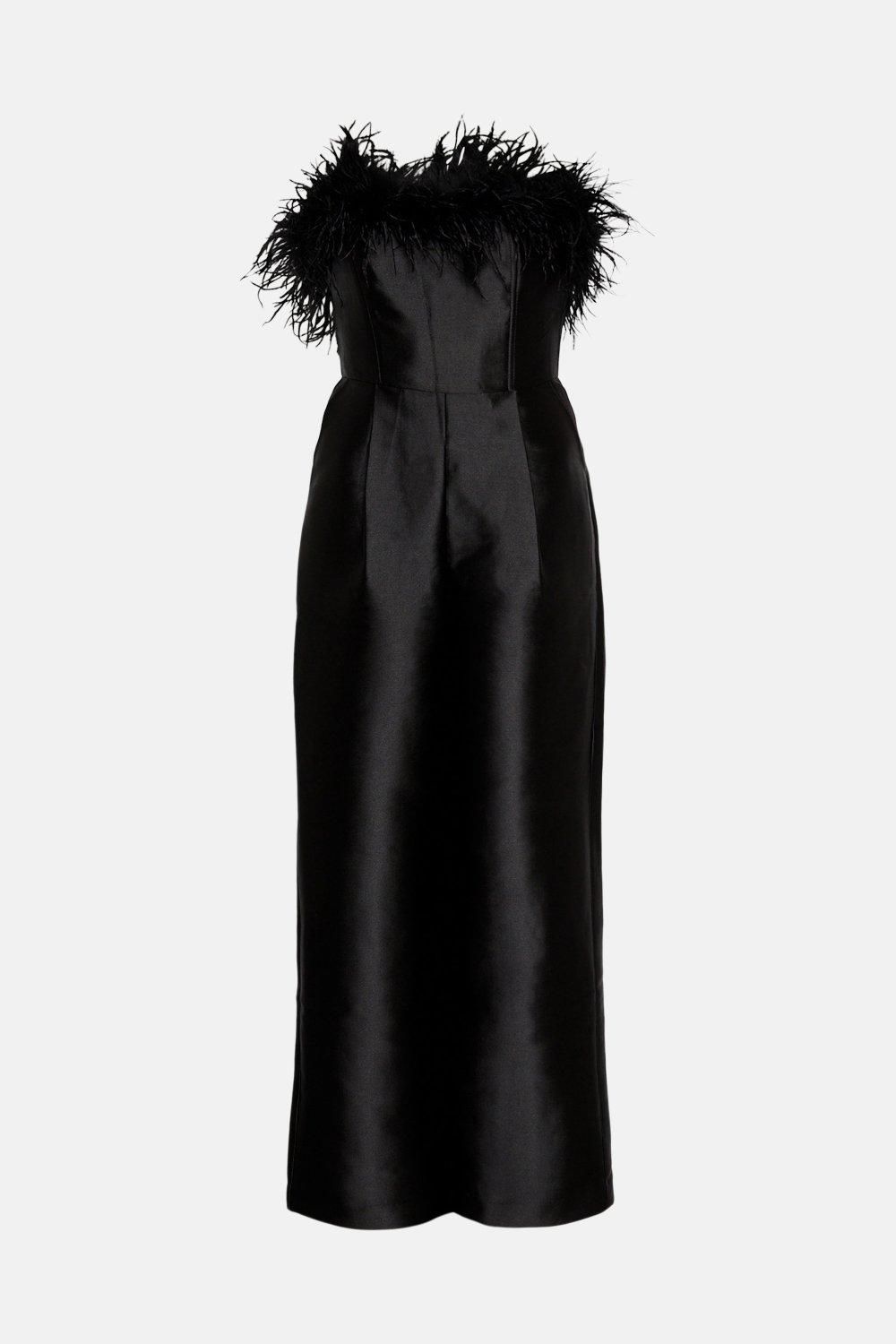 Warehouse Feather Trim Bandeau Jumpsuit Black image 4