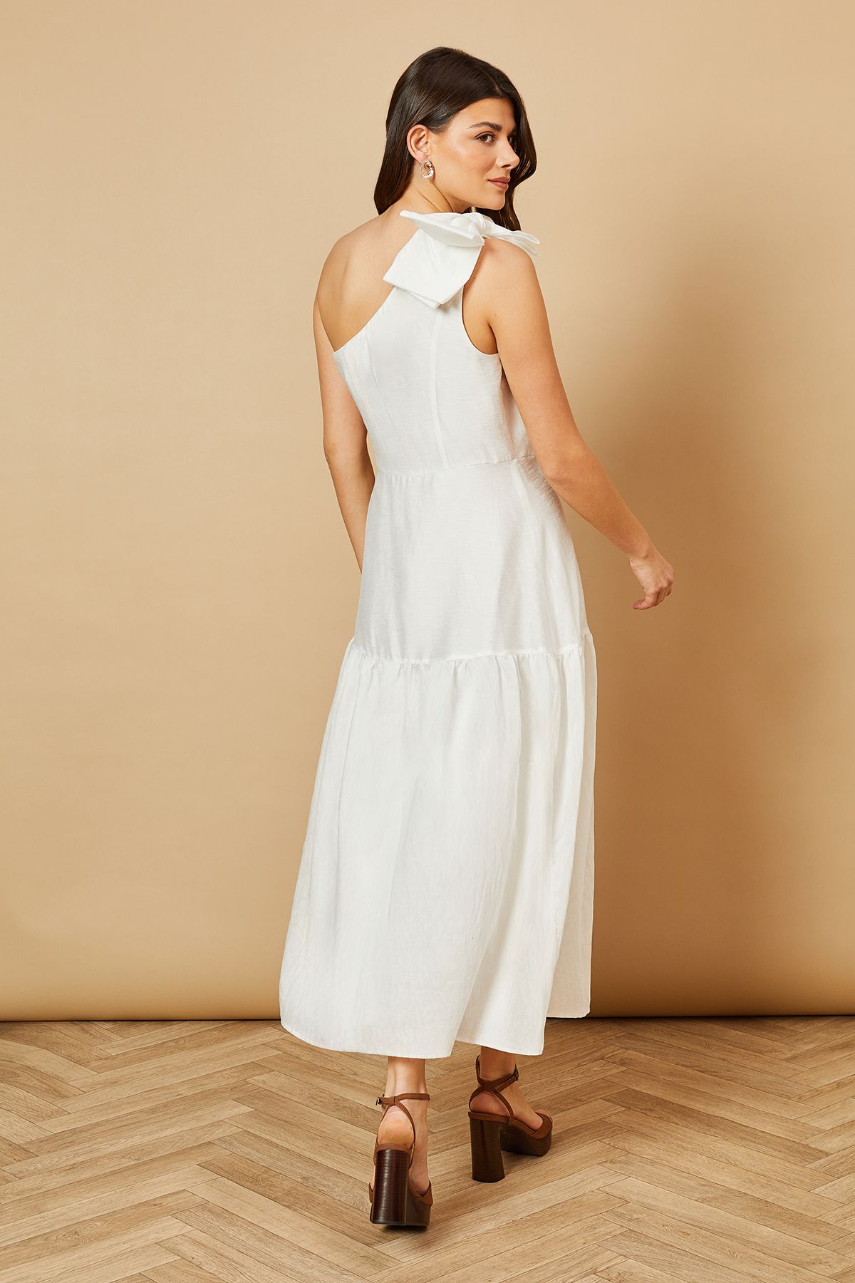 Oasis Bow Shoulder Detail Midi Dress White image 3