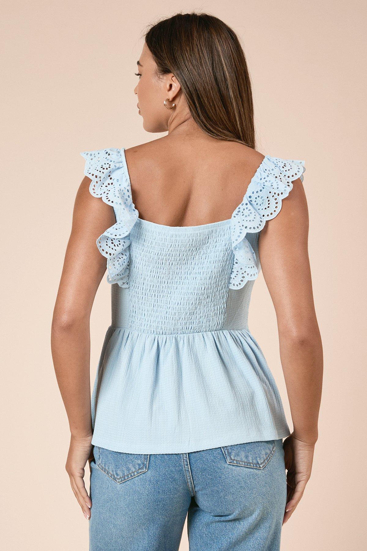 Dorothy Perkins Broderie Sleeve Peplum Jersey Top Pale Blue image 5