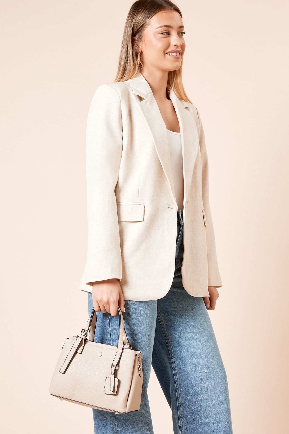 Dorothy Perkins Lyon Faux Leather Tote Bag With Cross Body Strap Taupe image 2