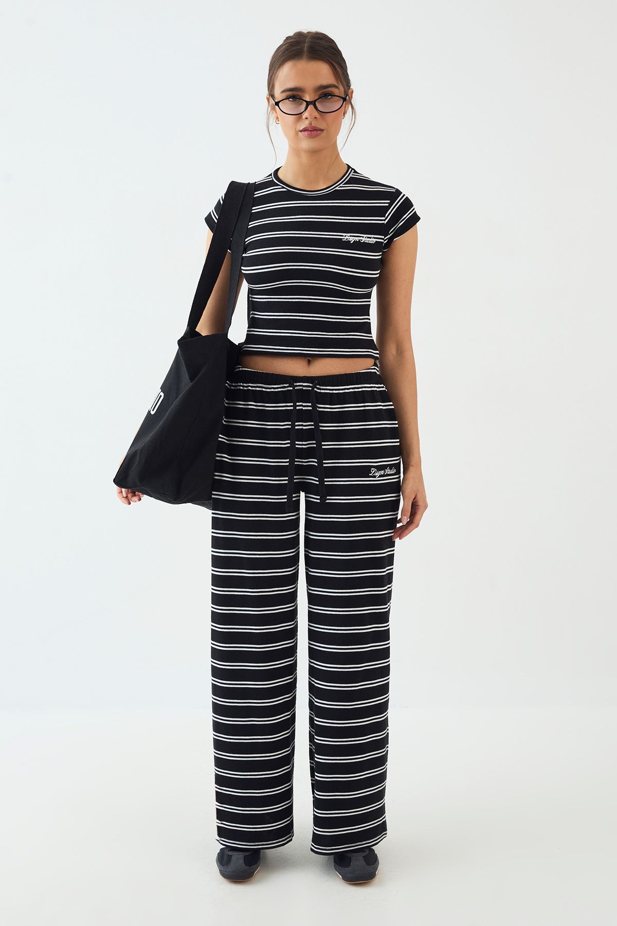 DSGN Studio DSGN Studio Stripe Wide Leg Trouser Black image 5