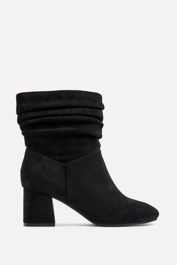 Linzi Zayda Wide Fit Black Faux Suede Ruched Heeled Ankle Boot