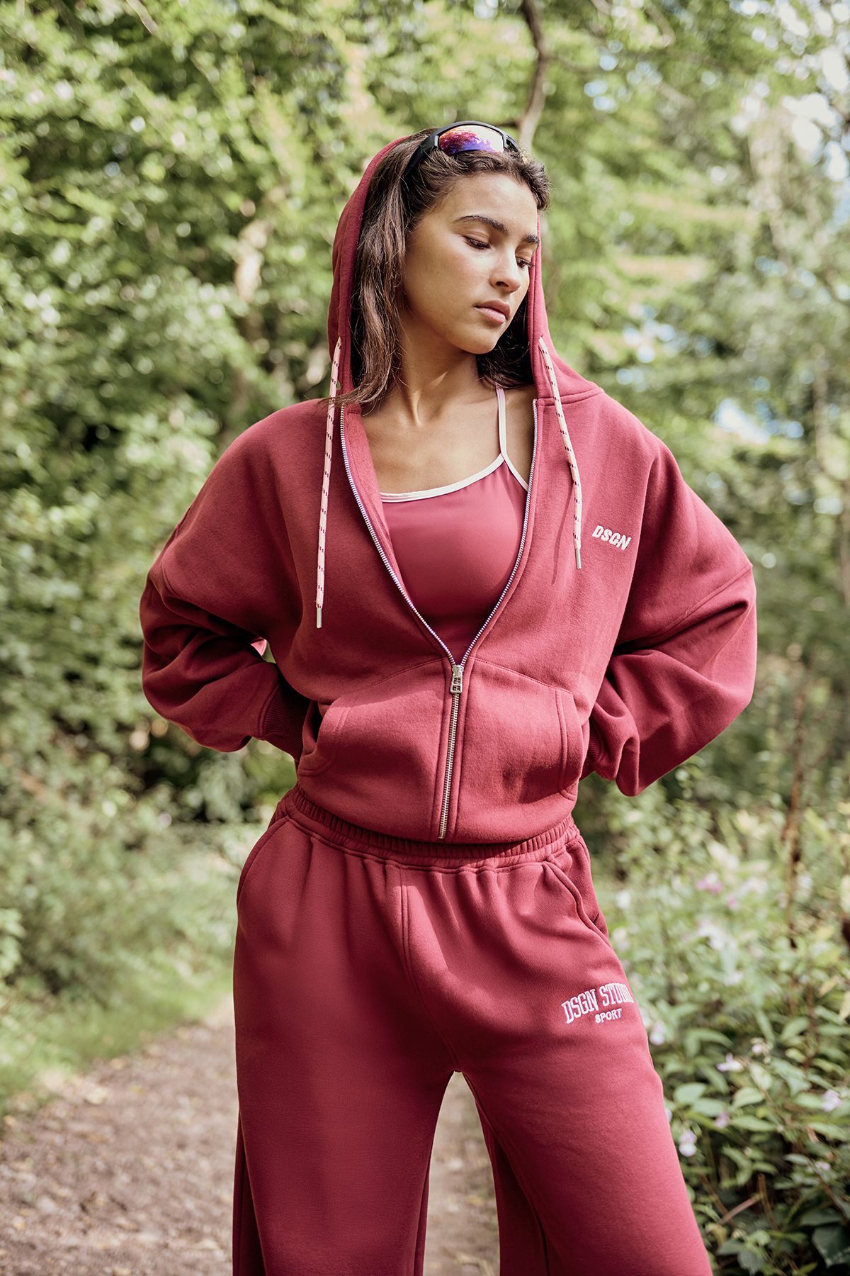 DSGN Studio DSGN Studio Sport Zip Through Oversized Hoodie Burgundy image 1