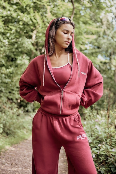 DSGN Studio DSGN Studio Sport Zip Through Oversized Hoodie Burgundy