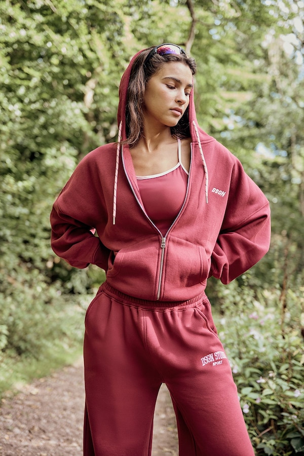 DSGN Studio DSGN Studio Sport Zip Through Oversized Hoodie Burgundy