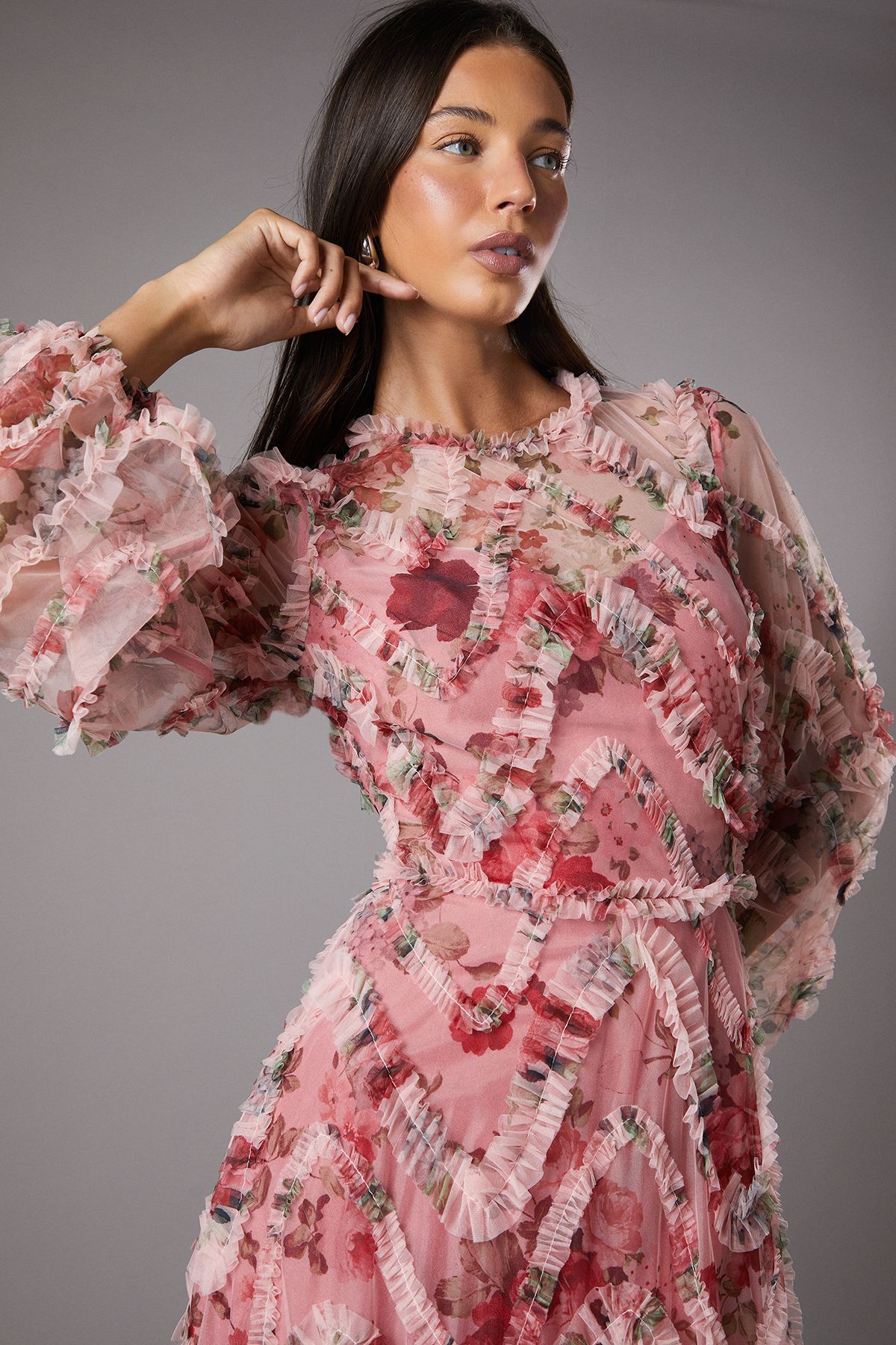 Coast Long Sleeve Applique Floral Midi Dress Pink image 4