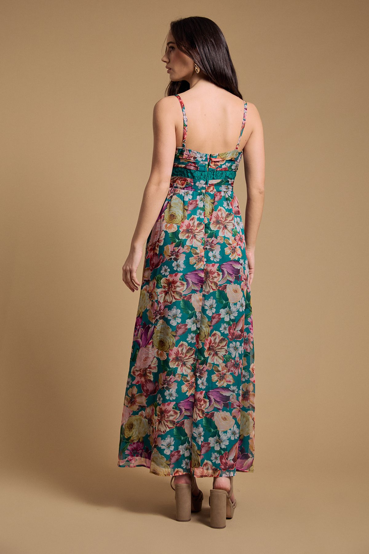 Oasis Lace Panelled Waist Pleated Maxi Dress Green image 3