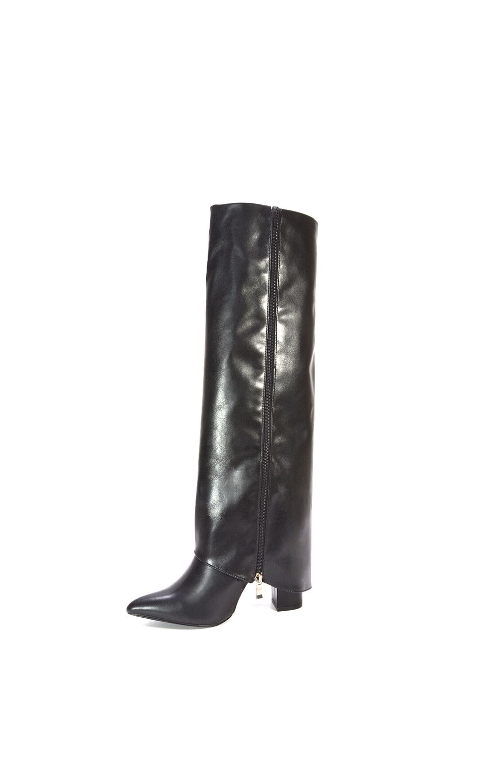 XY London 'Allie' Knee High Fold Over Pointed Toe Boots With Zip Detail image 5