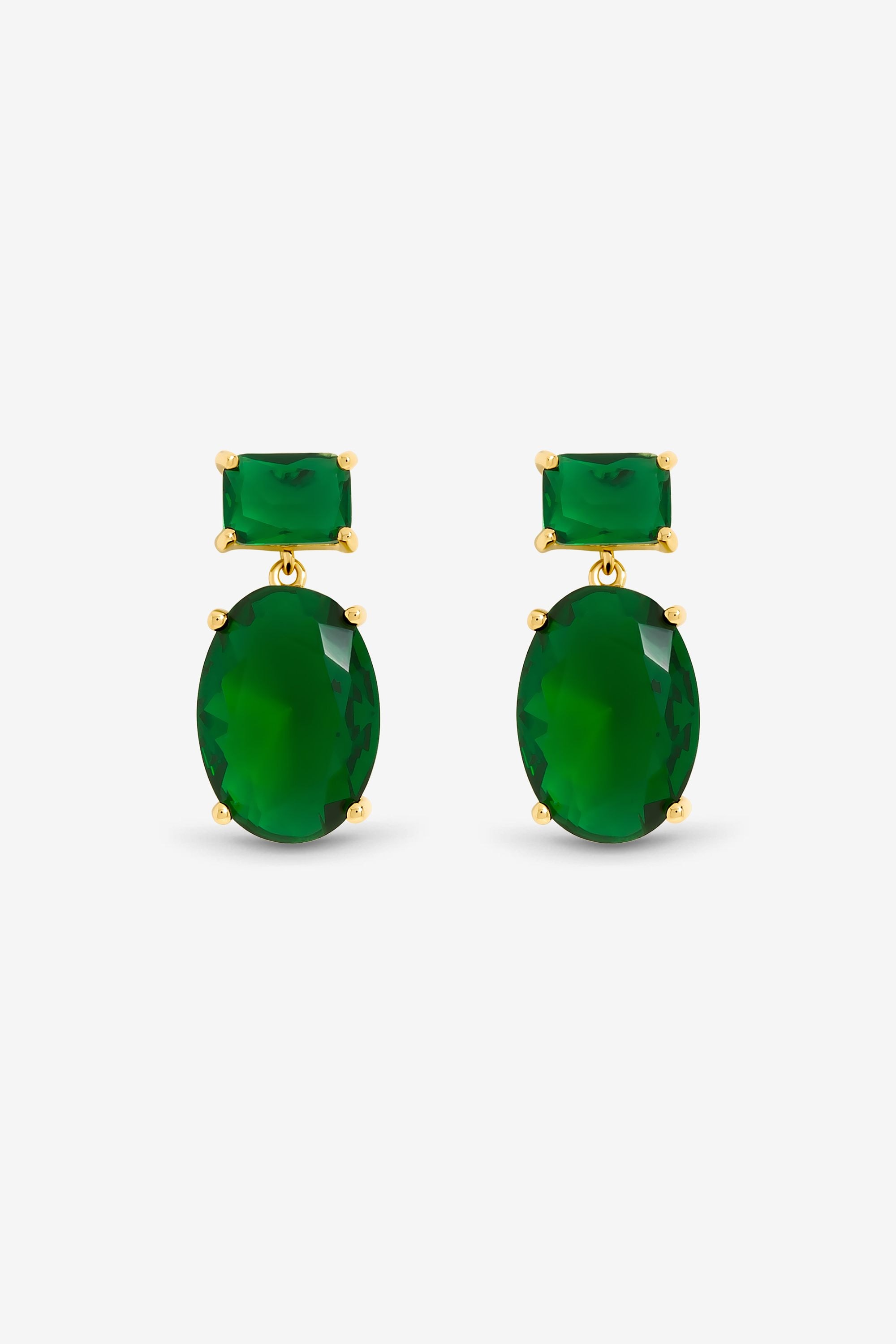 Jon Richard 14K Gold Plated Crystal and Emerald Drop Earrings image 1