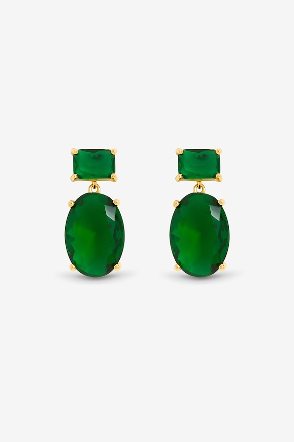 Jon Richard 14K Gold Plated Crystal and Emerald Drop Earrings