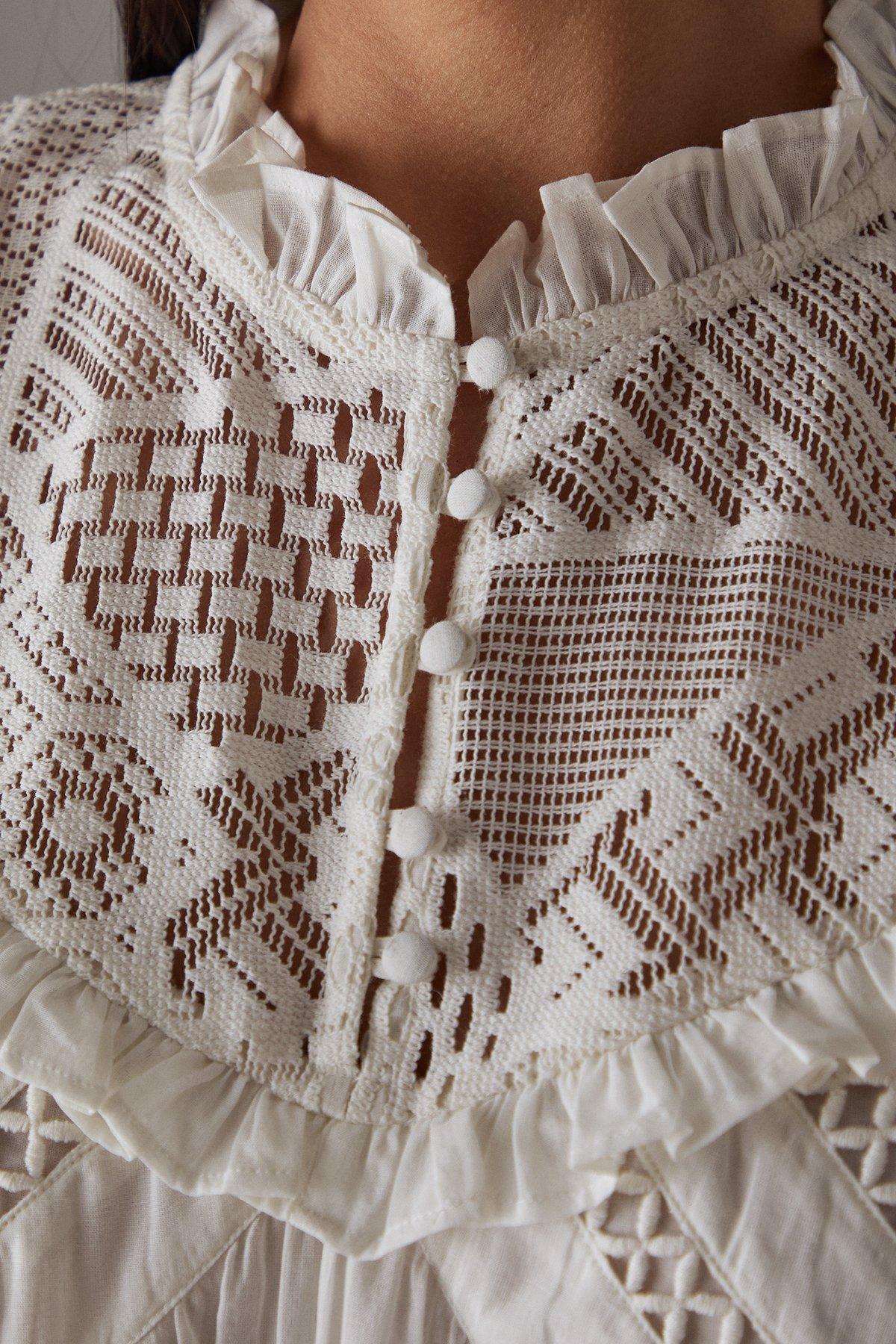 Warehouse HCD Cotton Lace Insert Mini Smock Dress Cream image 5