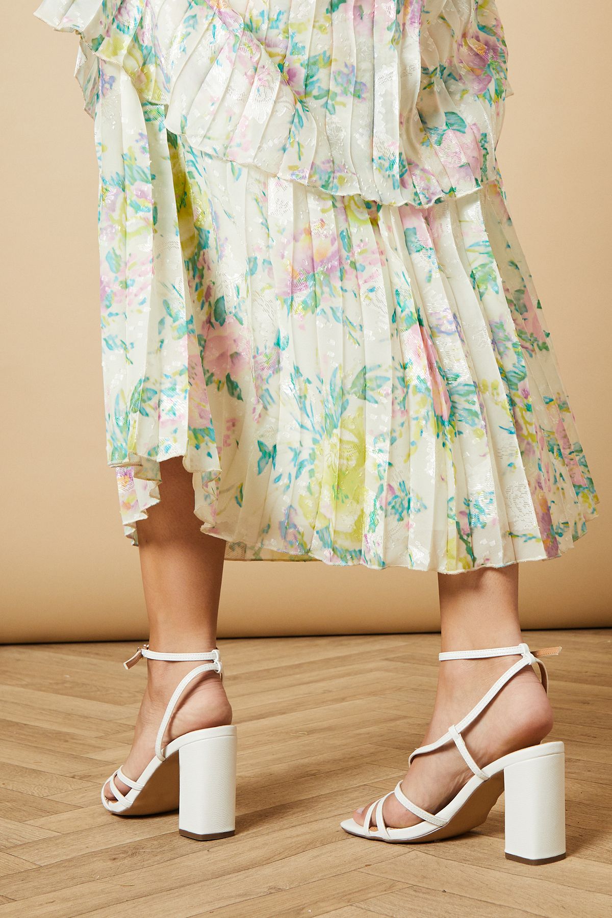 Oasis Marcella Faux Textured Leather Asymmetric High Block Heel Sandals White image 3