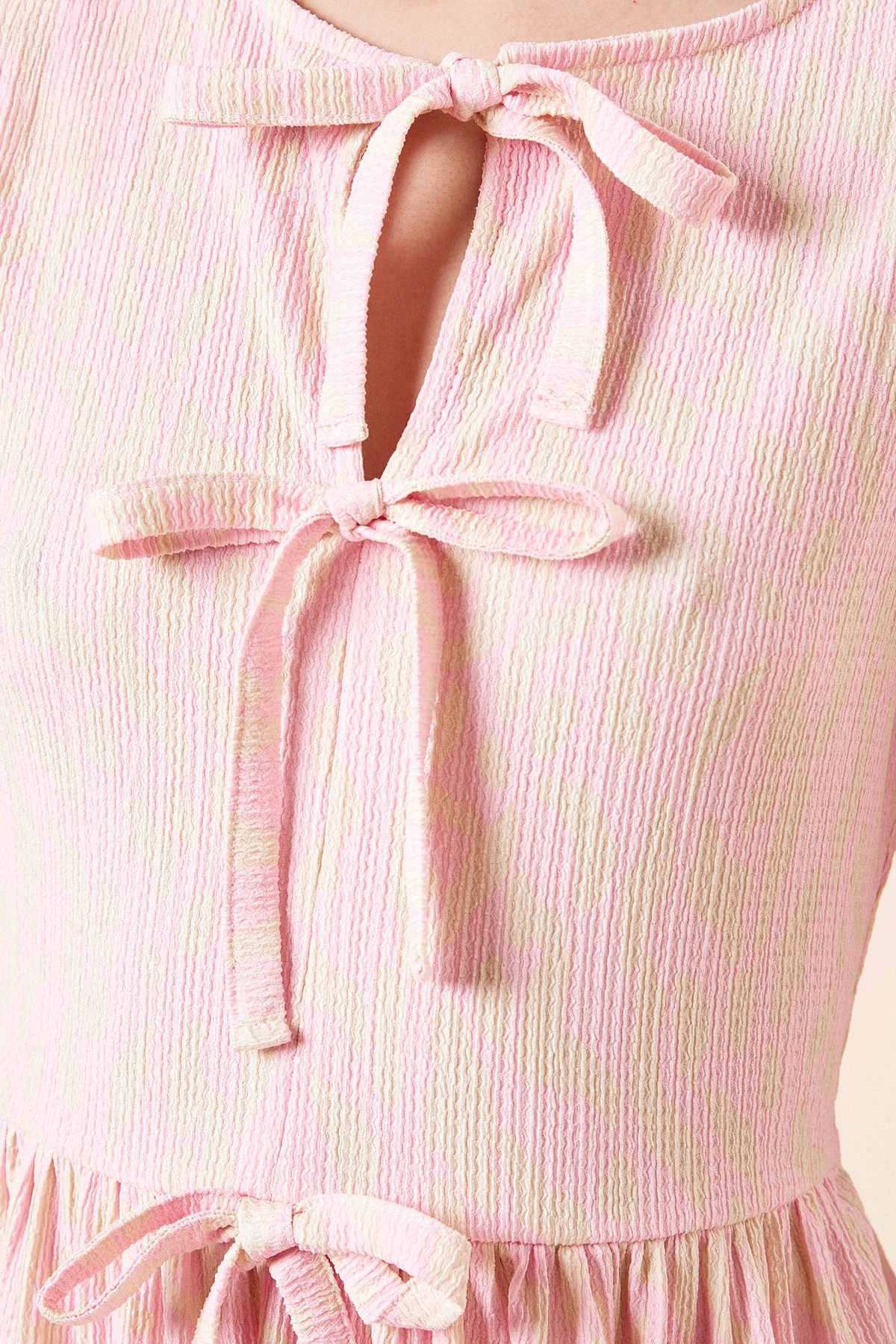Dorothy Perkins Pink Animal Bow Tie Front Puff Sleeve Jersey Midi Dress Pink image 5