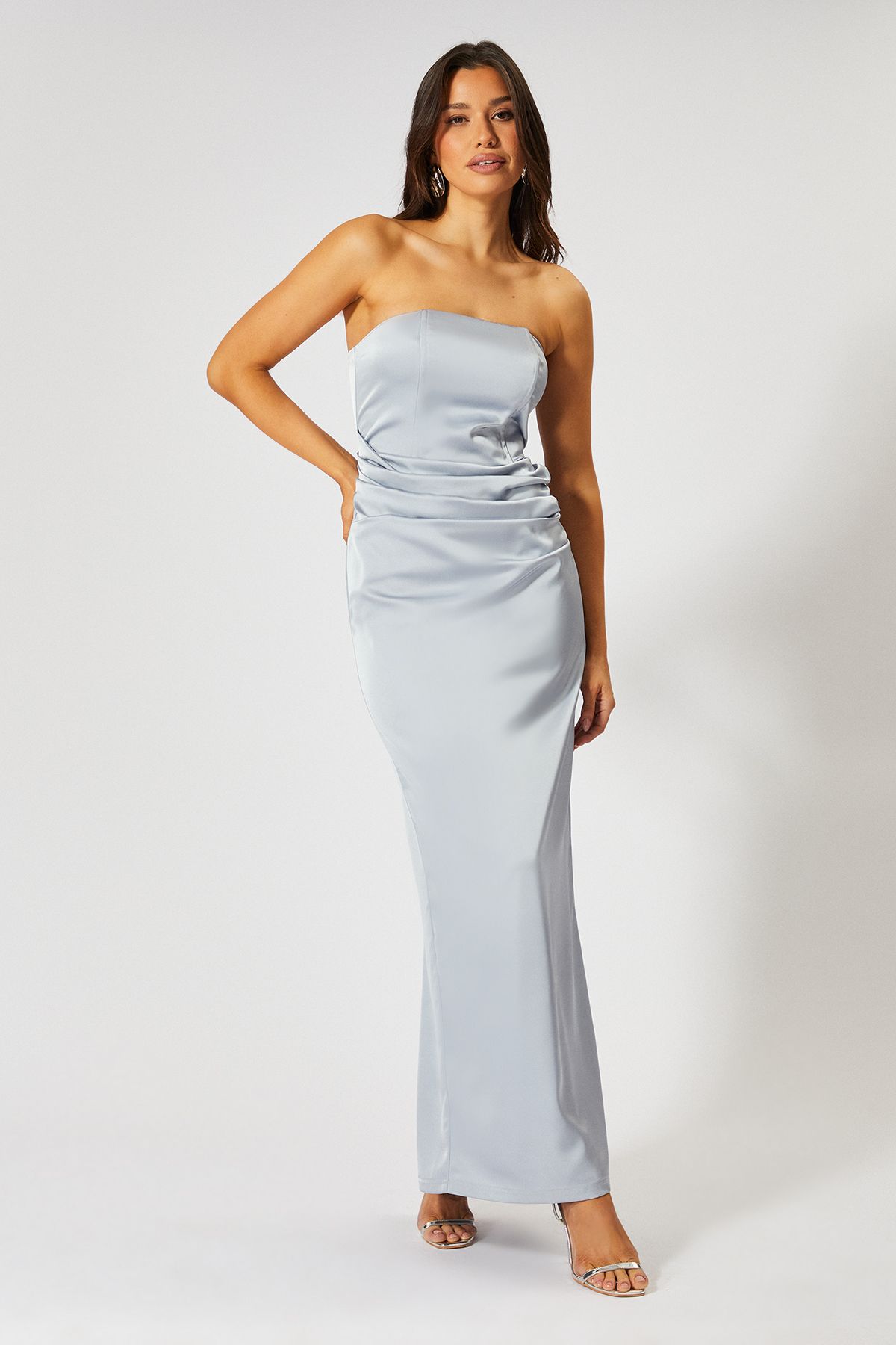 MissPap Satin Bandeau Corset Drape Maxi Dress Blue image 1