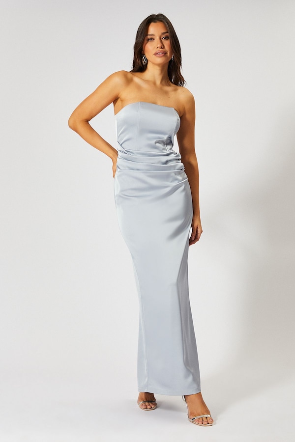 MissPap Satin Bandeau Corset Drape Maxi Dress Blue