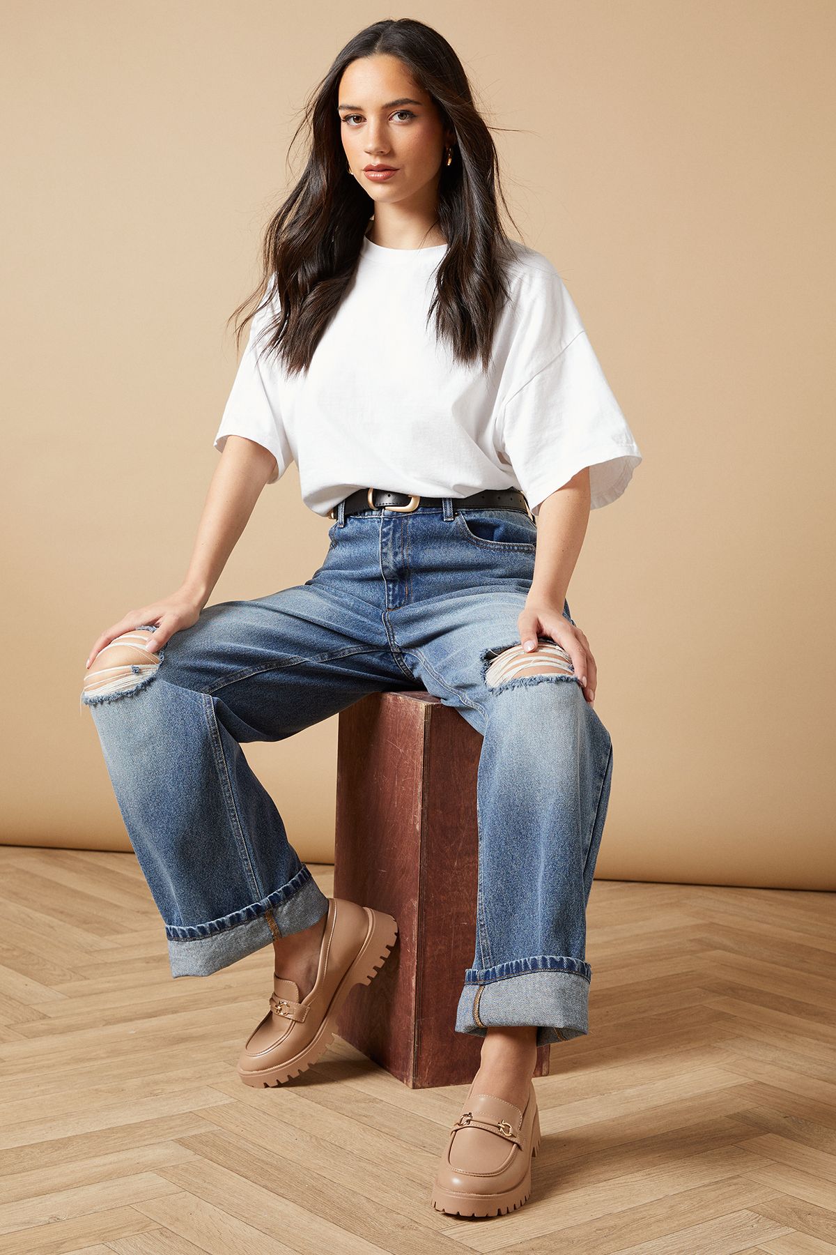 Oasis Zerrith Faux Leather Snaffle Detail Chunky Loafers Beige image 1