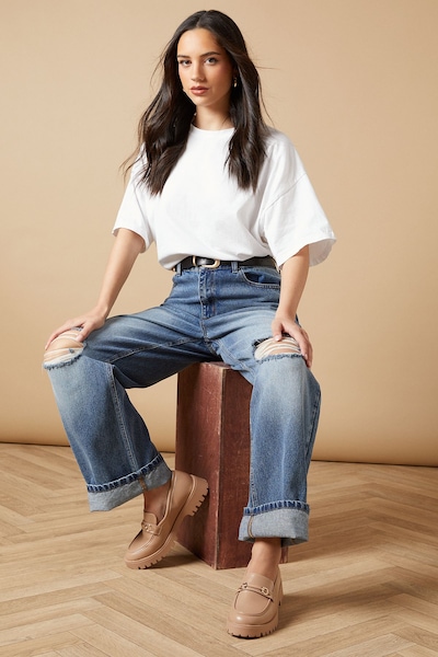 Oasis Zerrith Faux Leather Snaffle Detail Chunky Loafers Beige