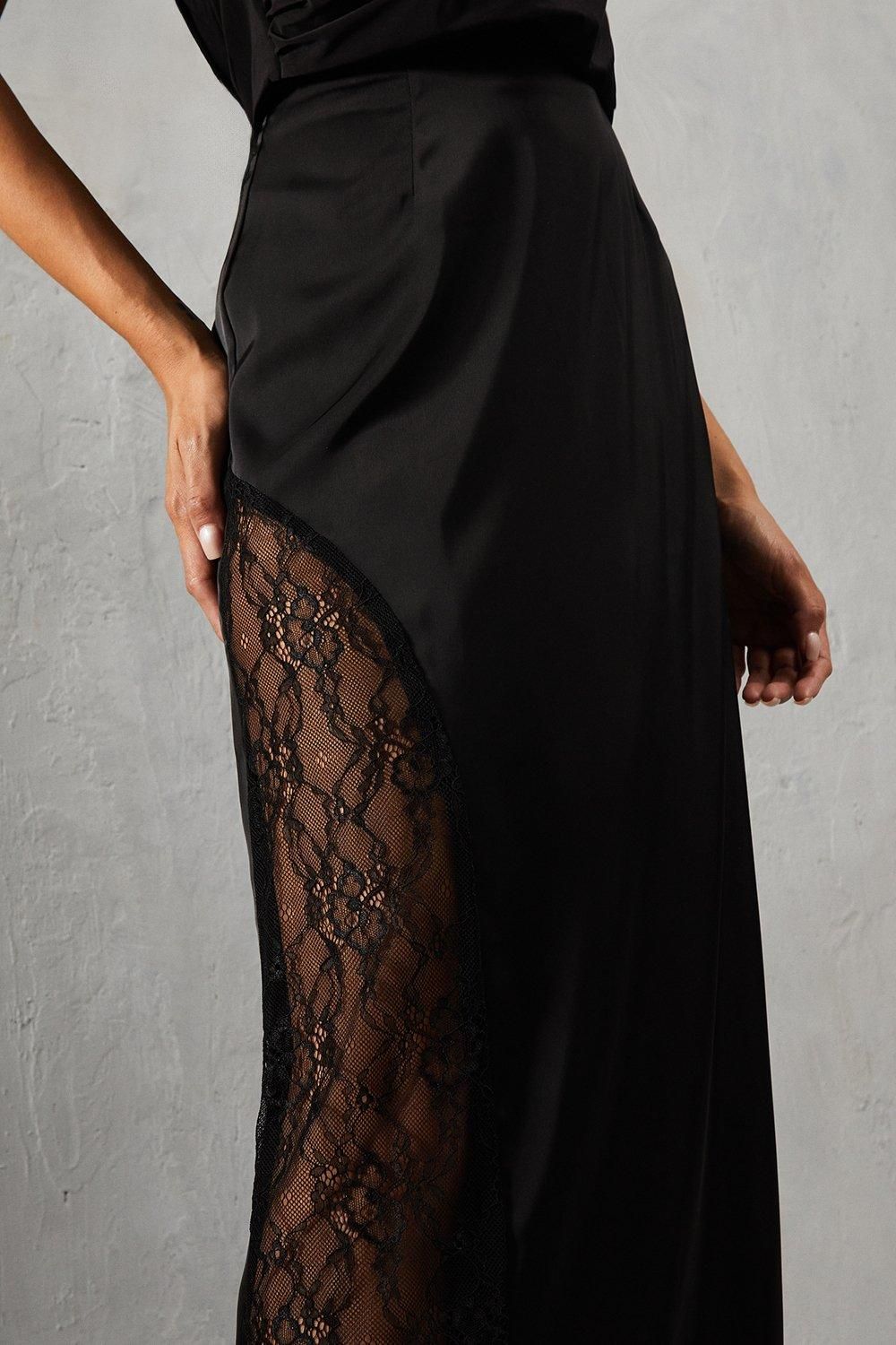 MissPap Lace Insert Column High Waist Maxi Skirt Black image 2