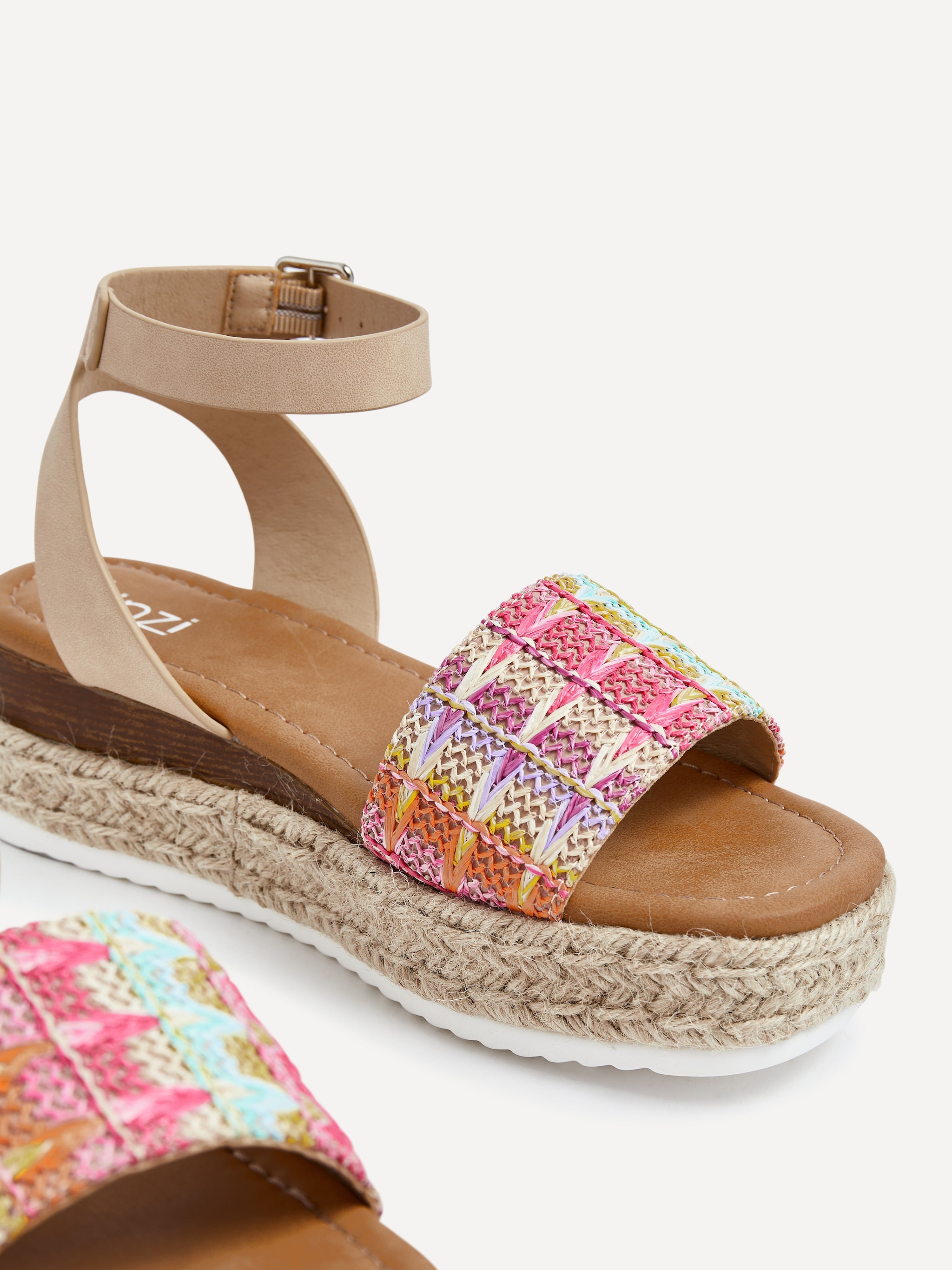 Linzi Sahara Wide Fit Multi Coloured Raffia Flatform Sandal image 4