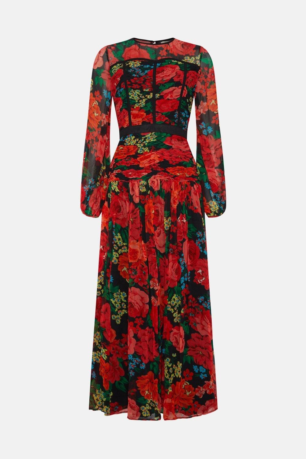 Oasis Contrast Ruched Floral Chiffon Maxi Dress Berry image 4