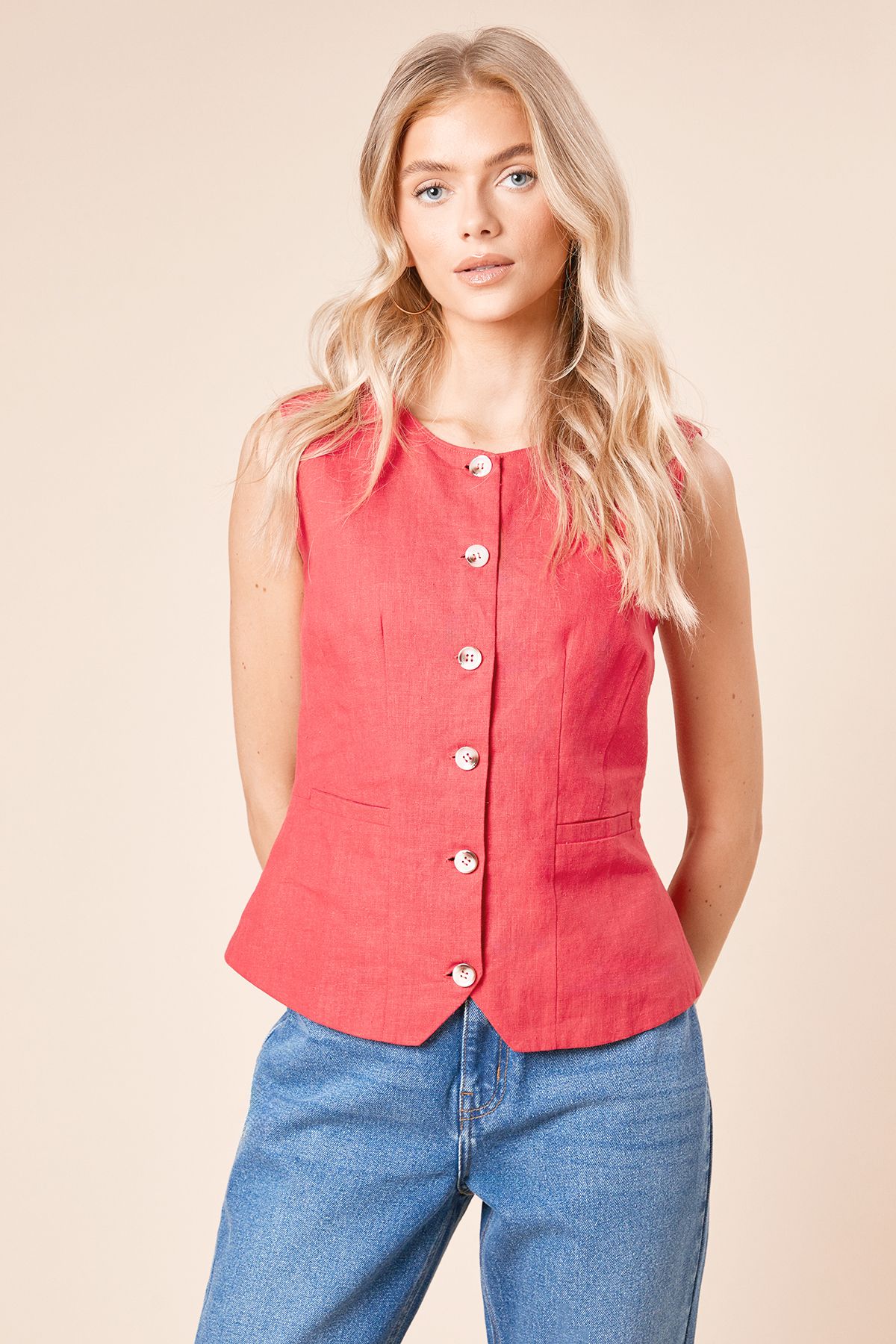 Dorothy Perkins Tailored Horn Button Jacket Red image 2