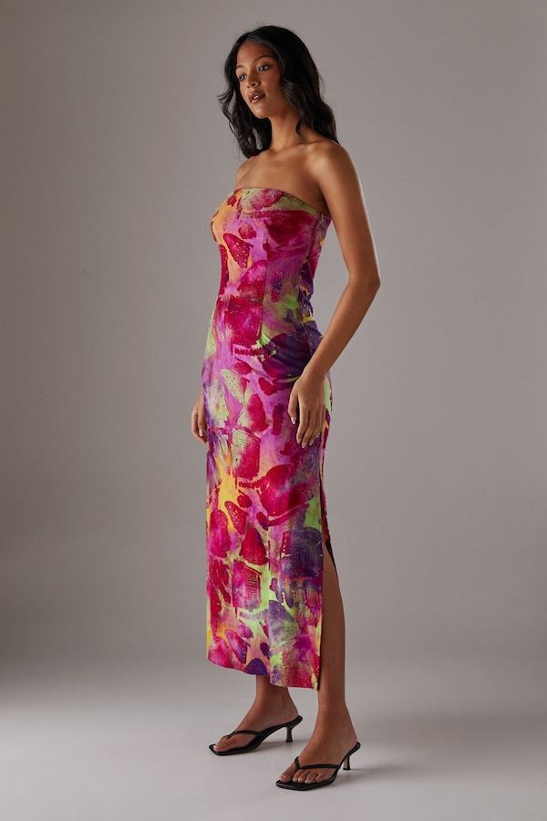 Warehouse Burnout Bandeau Maxi Dress Pink