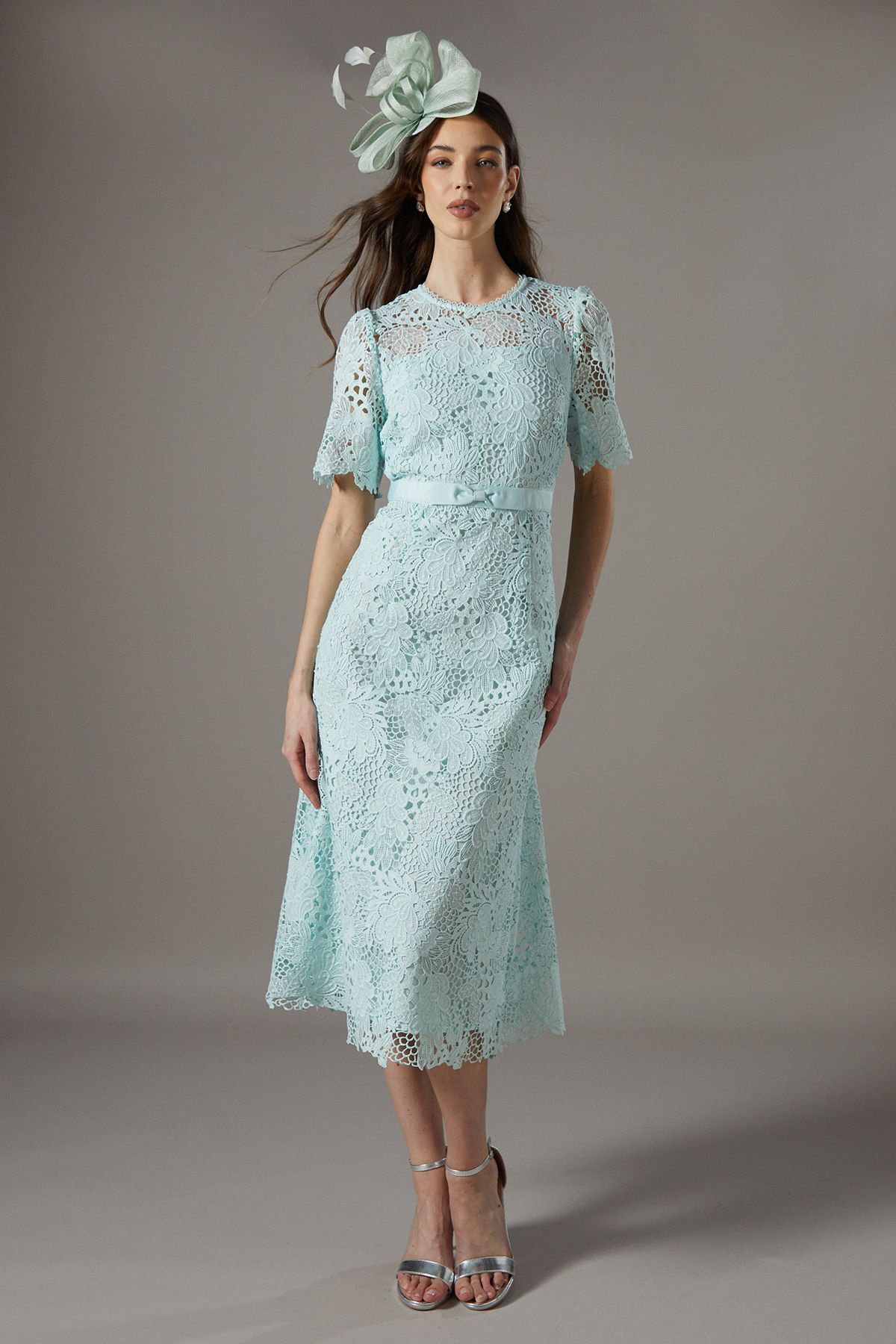 Coast Lace Midi Dress With Bow Belt Sage image 1