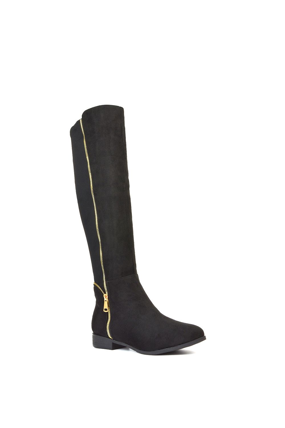 XY London 'Sutton' Zip Up Flat Heel Knee High Boots With Stretchy Calf image 2