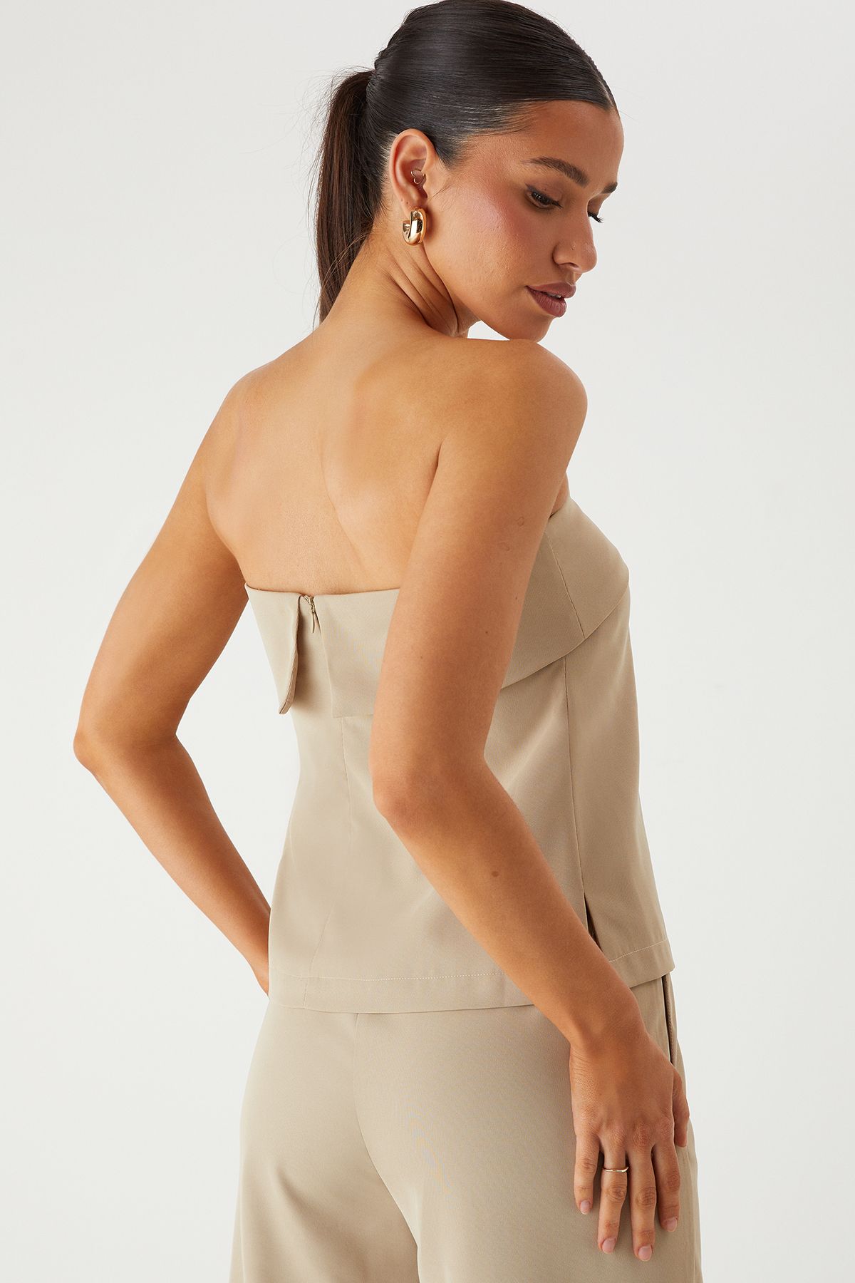 MissPap Tailored Bandeau Split Side Top Stone image 3