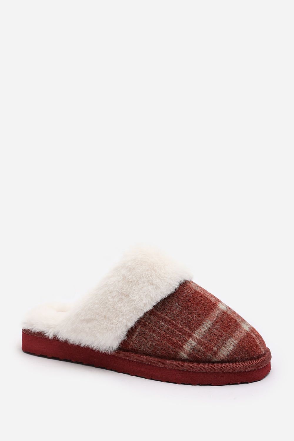 Where's That From 'Jemima' Tartan Mule Slippers with Faux Fur Trim image 4