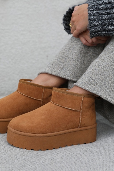 Where's That From 'Calla' Flatform Fur Lining Ankle Boot