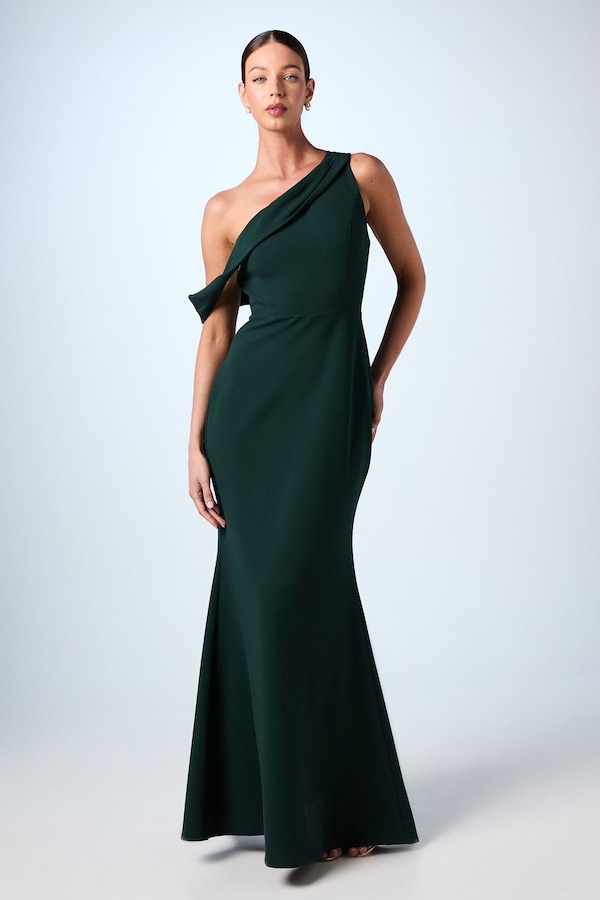 Coast Asymmetric Neckline Scuba Crepe Black Tie Dress Emerald