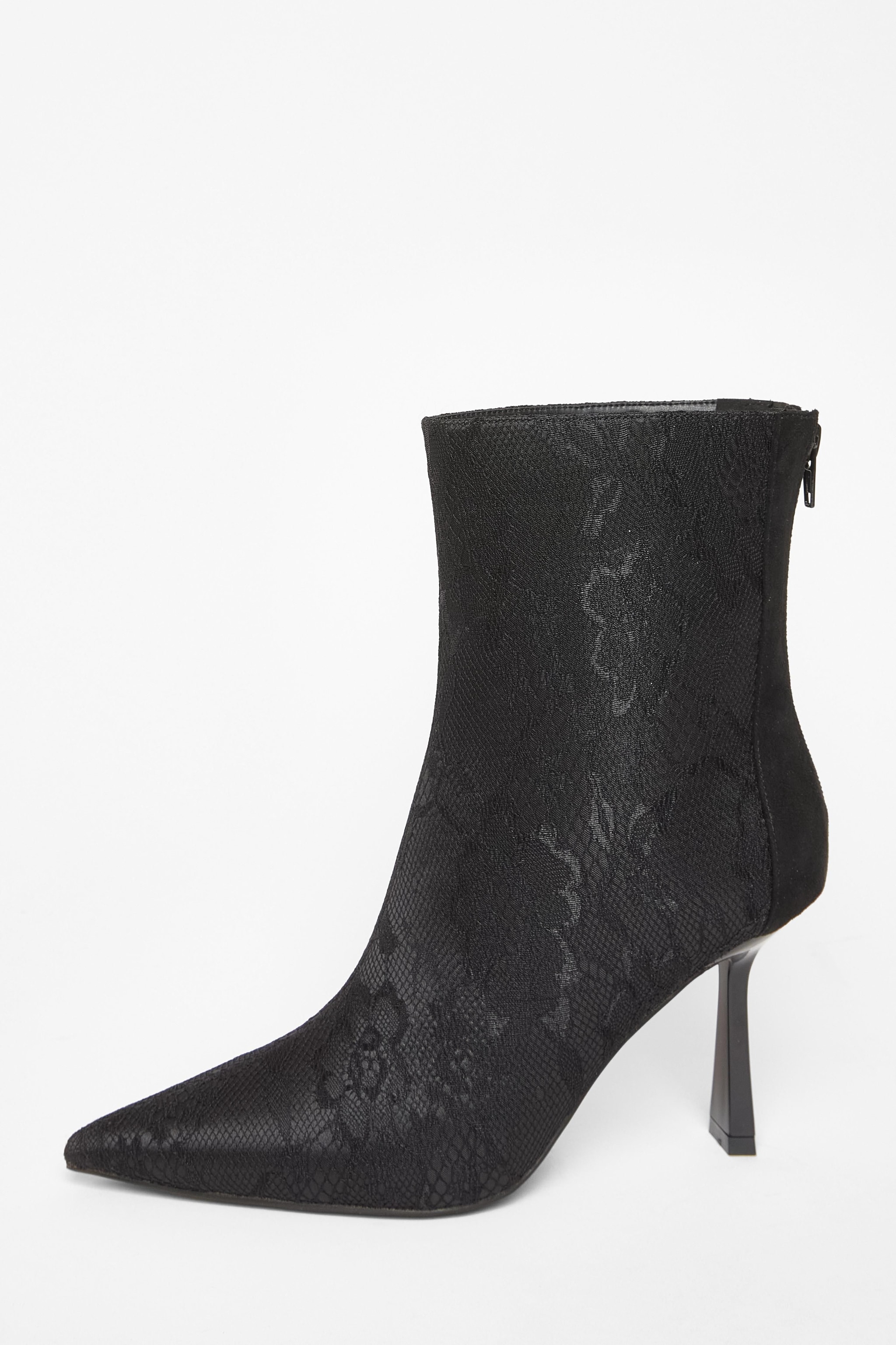 Quiz Black Lace Heeled Ankle Boots image 3