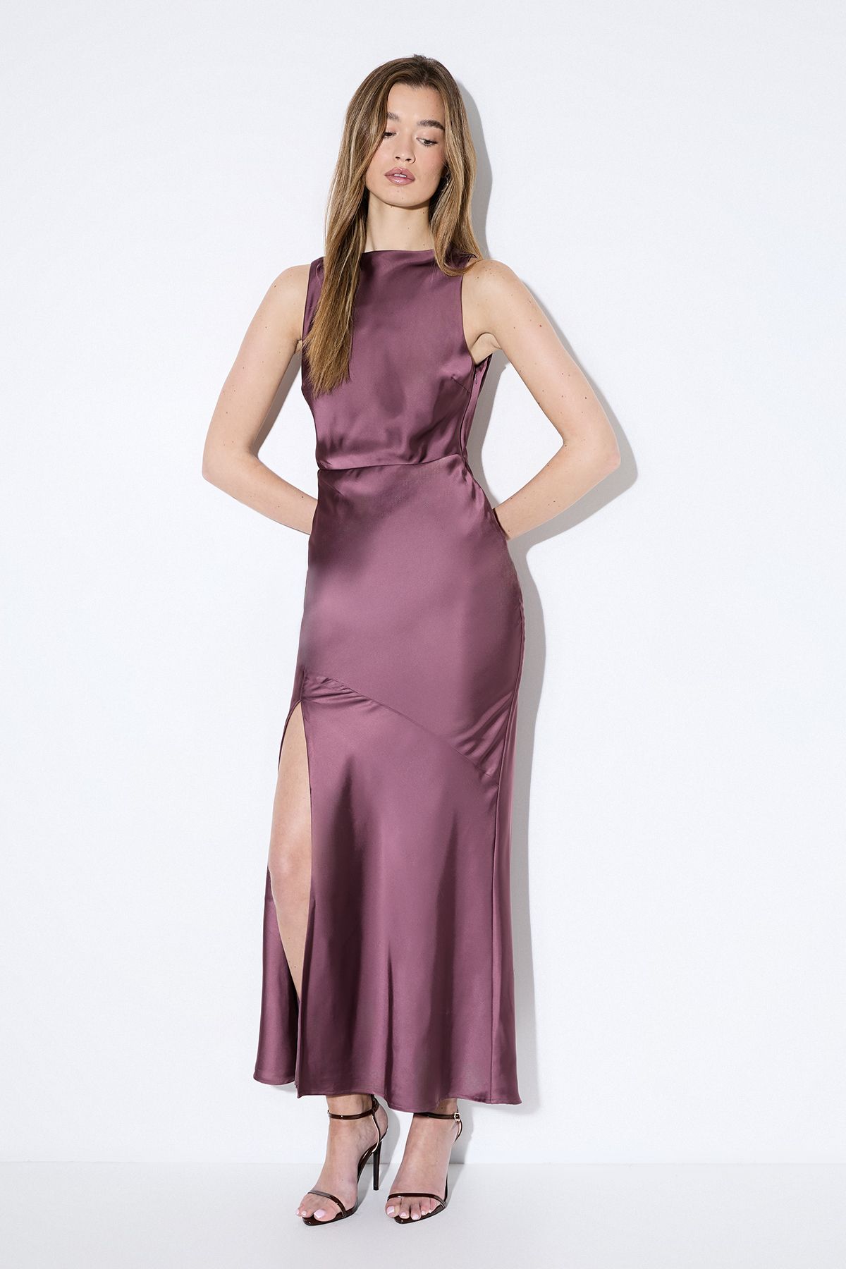 MissPap High Neck Cowl Back Bridesmaid Dress Dusty Rose image 1