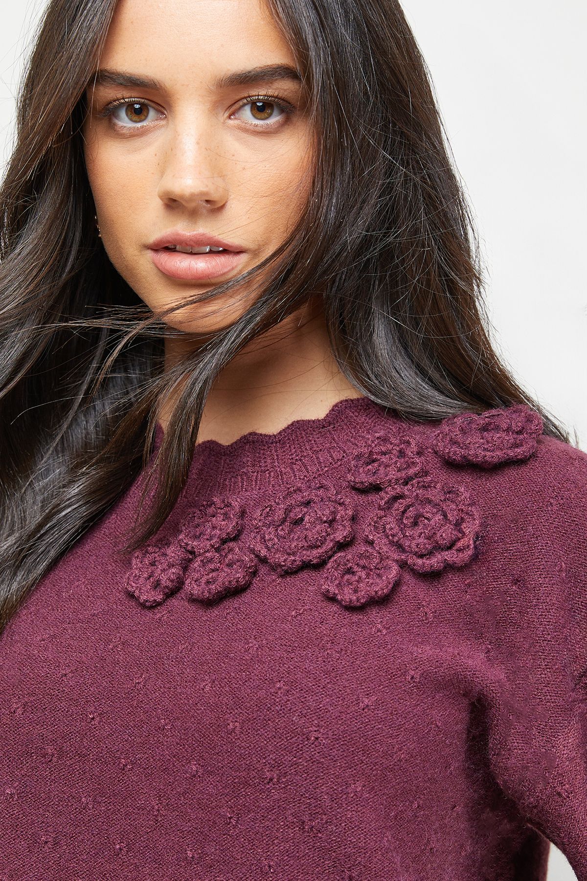 Oasis Floral Detail Long Sleeve Jumper Plum image 2