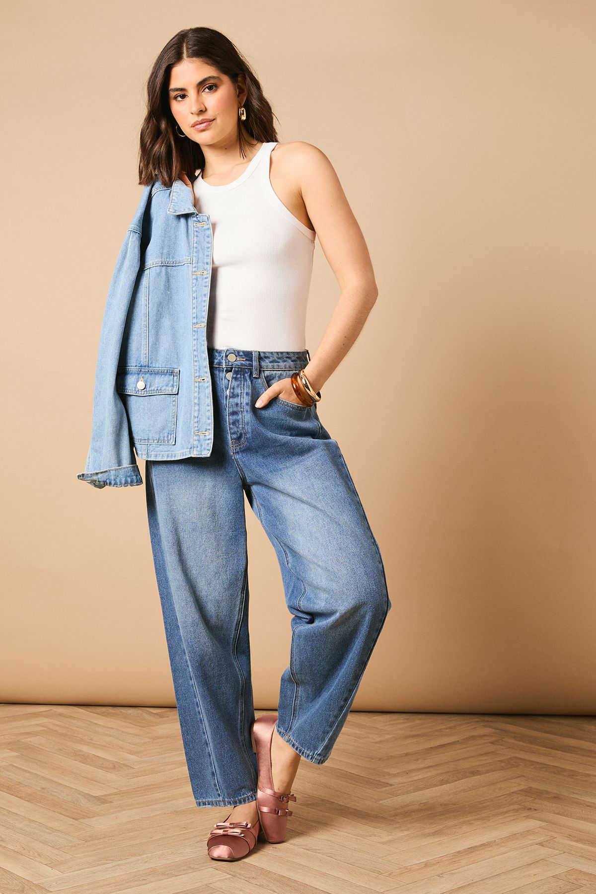 Oasis Dalila Satin Double Bow Square Block Toe Ballet Pumps Mocha image 2