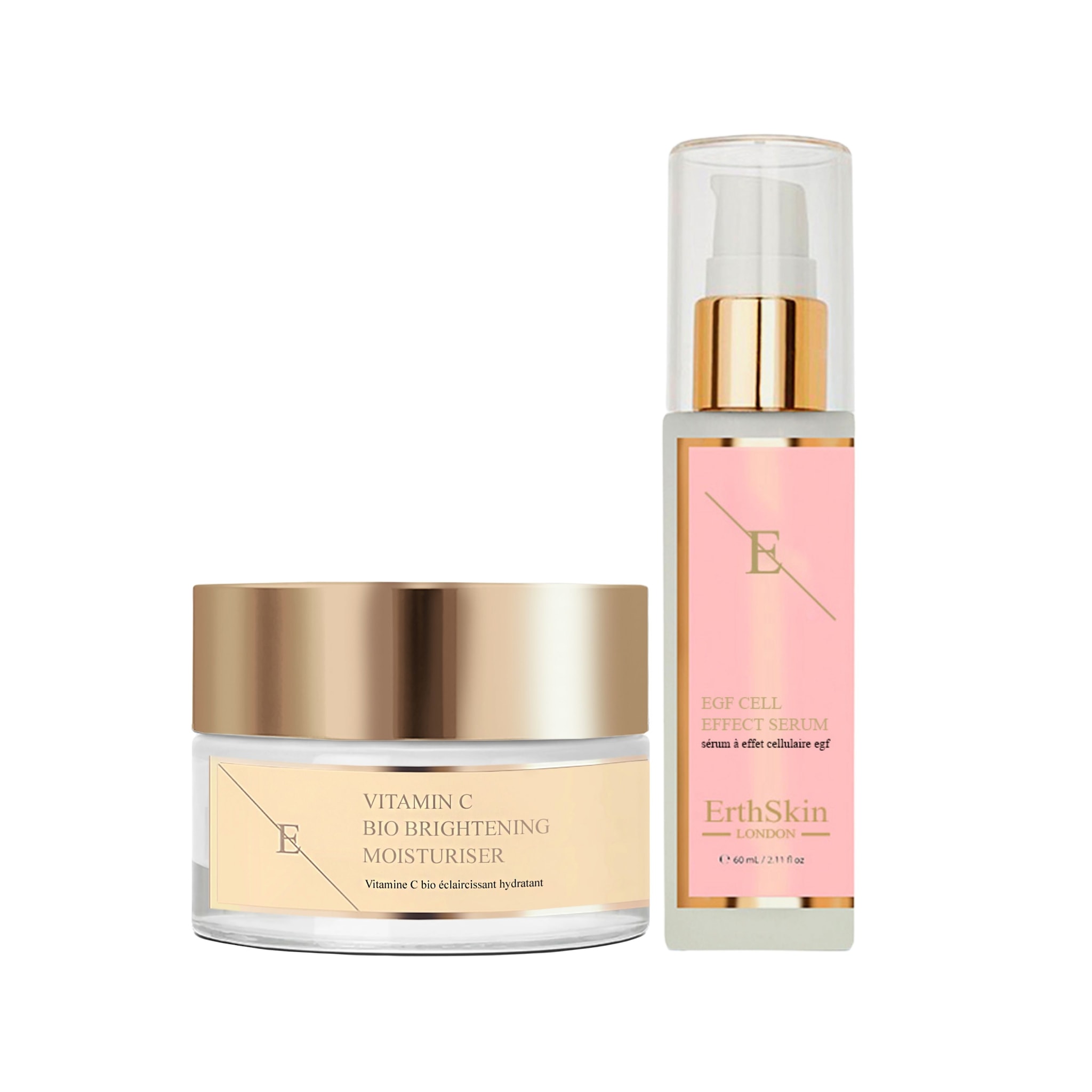 Erth Skin London Glow-Enhancing Duo: Vitamin C Bio Brightening Moisturizer 50ml + EGF Cell Effect Serum 60ml image 1