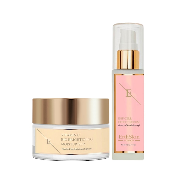 Erth Skin London Glow-Enhancing Duo: Vitamin C Bio Brightening Moisturizer 50ml + EGF Cell Effect Serum 60ml