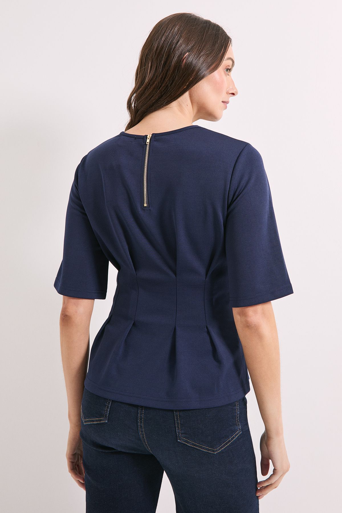 Principles Navy Trim Pleat Detail Ponte Top Navy image 3