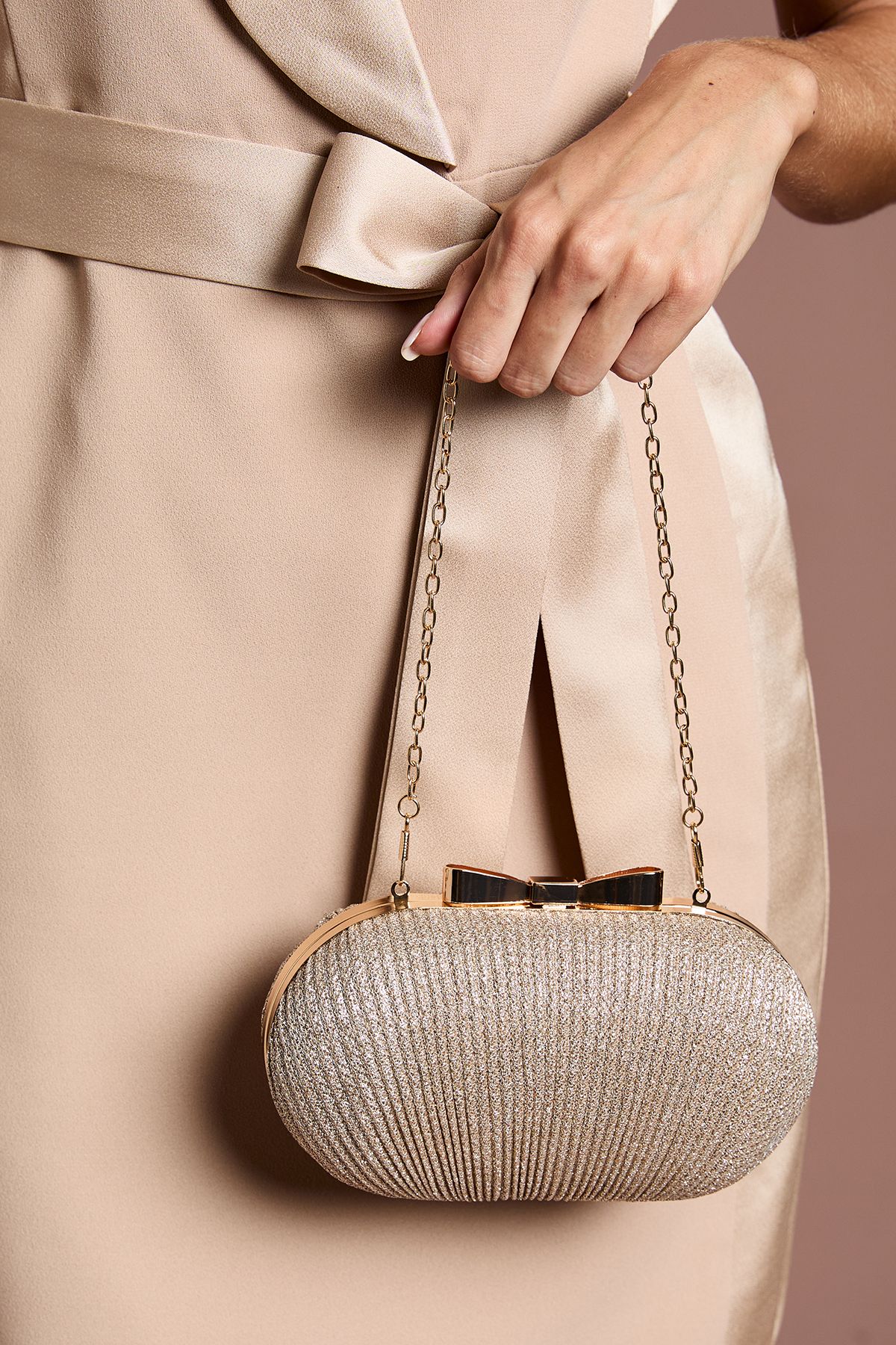 Coast Amy Ruched Metallic Clutch Bag With Bow Clasp Gold image 2