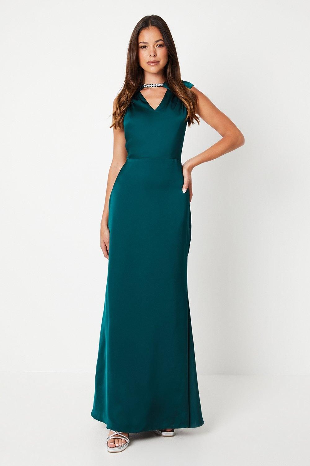 Coast Jewel Trim Cowl Back Satin Maxi Dress Emerald image 1