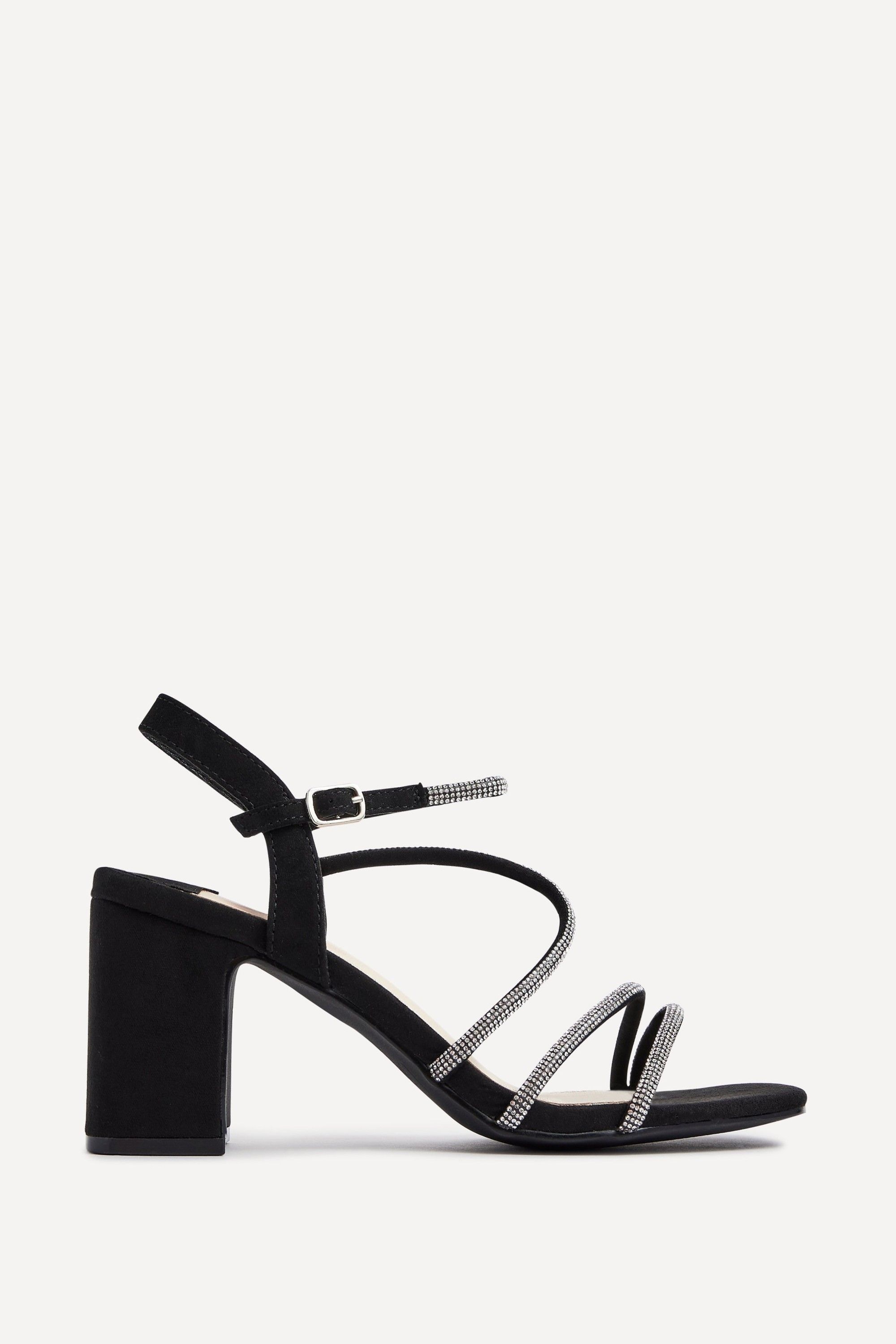 Linzi Kira Black Faux Suede Strappy Diamante Block Heel image 1