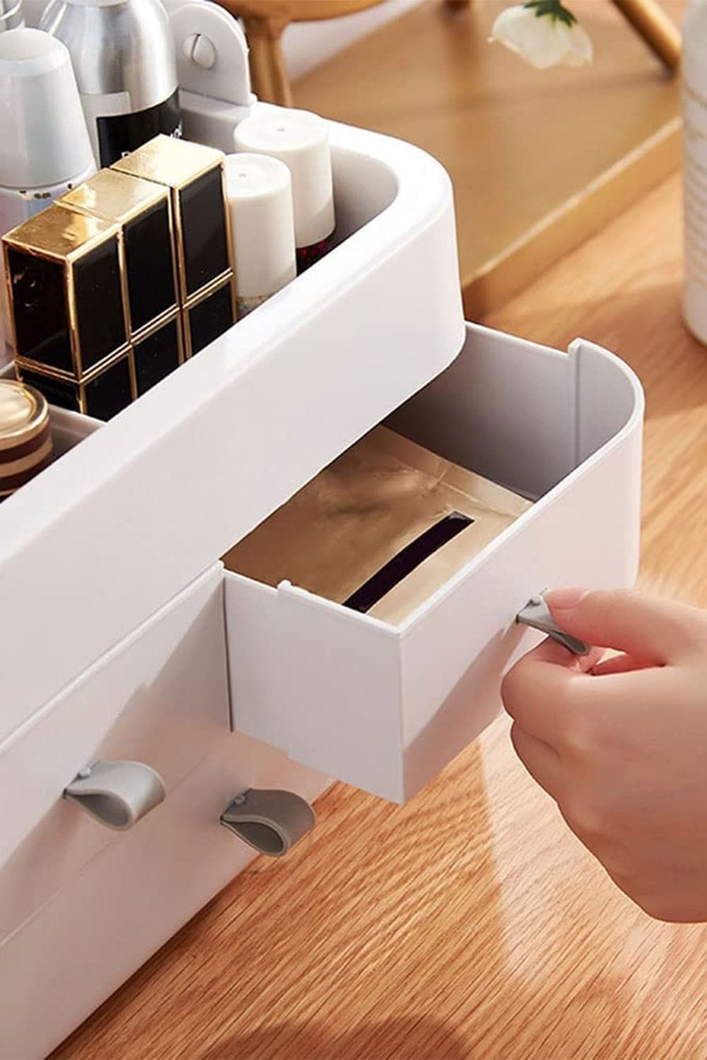 Living and Home 3 Drawers Modern Makeup Organizer with Mirror image 6