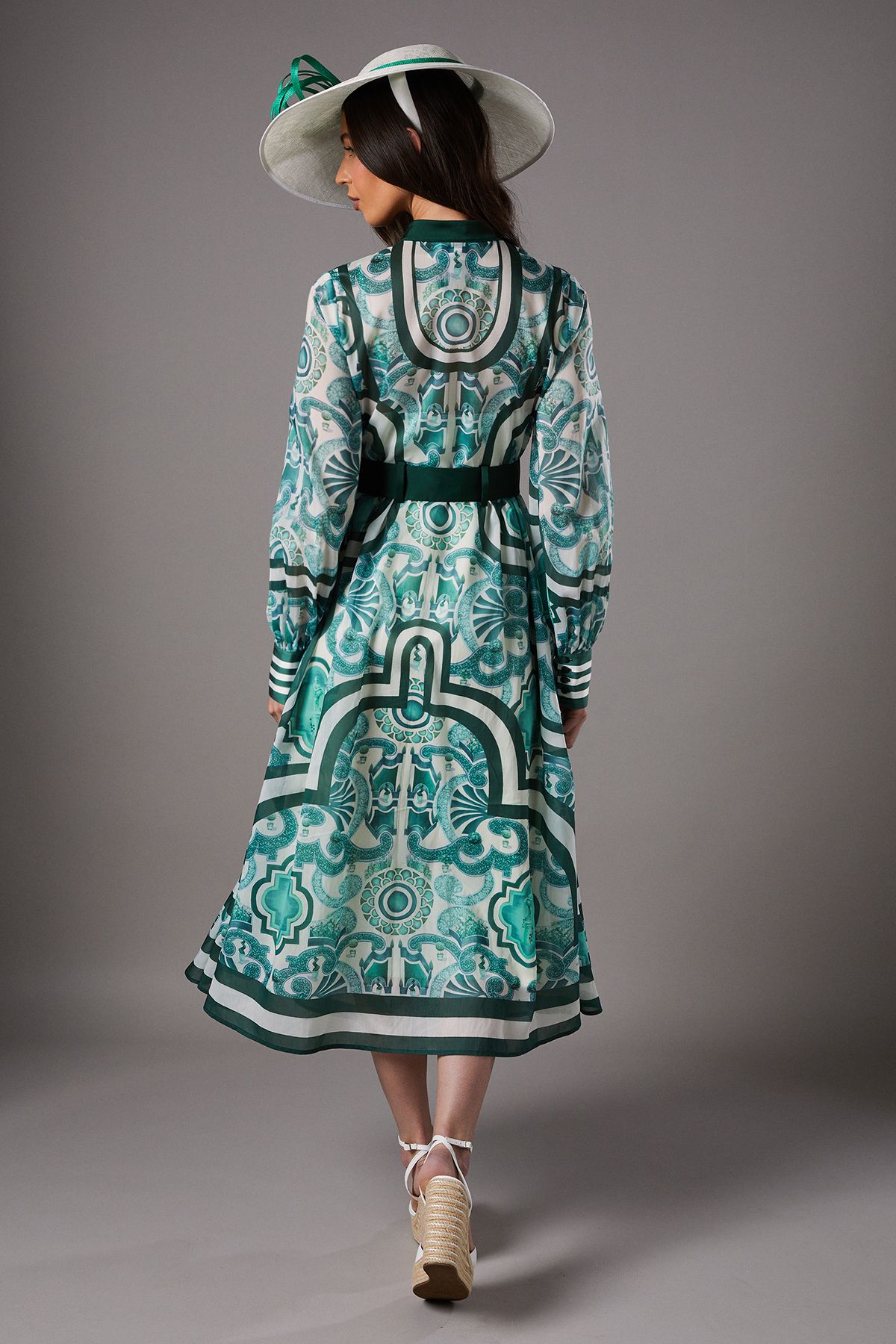 Coast Lisa Tan Organza Belted Shirt Dress Green image 3